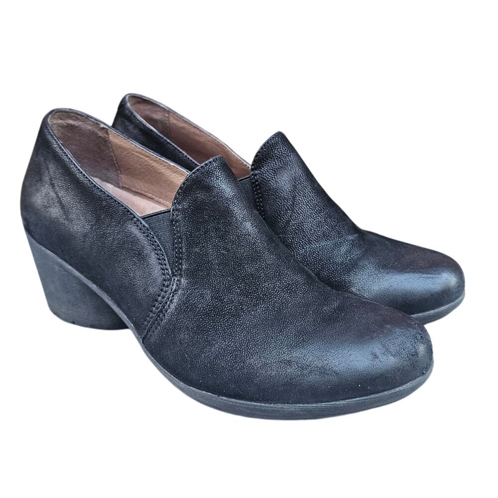 Black Dansko Loafer Nubuck Leather Robin Size EU 37 US 6.5-7 Heeled Oxford Pump